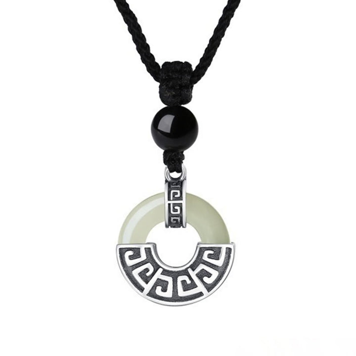 Buddha Stones 925 Sterling Silber natürliche Hetian Jade Frieden Schnalle Wohlstand Halskette Anhänger