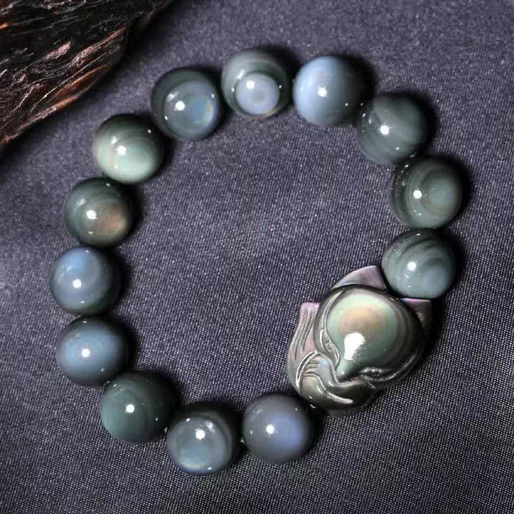 Buddha Stones Regenbogen-Obsidian-Fuchs-heilendes positives Armband