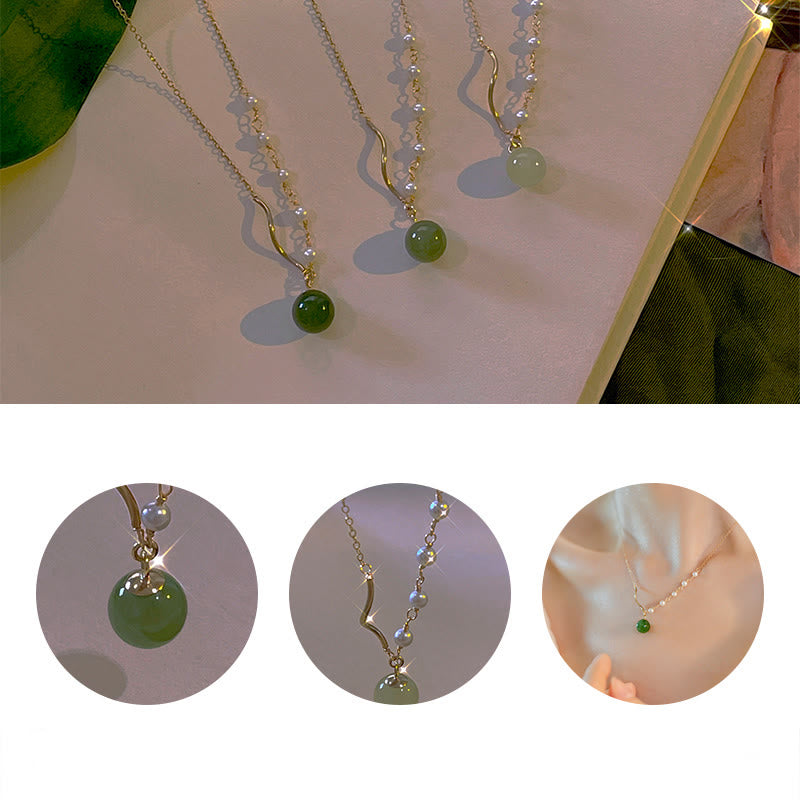 Buddha StonesNatürlicher Hetian Jade Perlen-Halskettenanhänger mit Glücksperlen