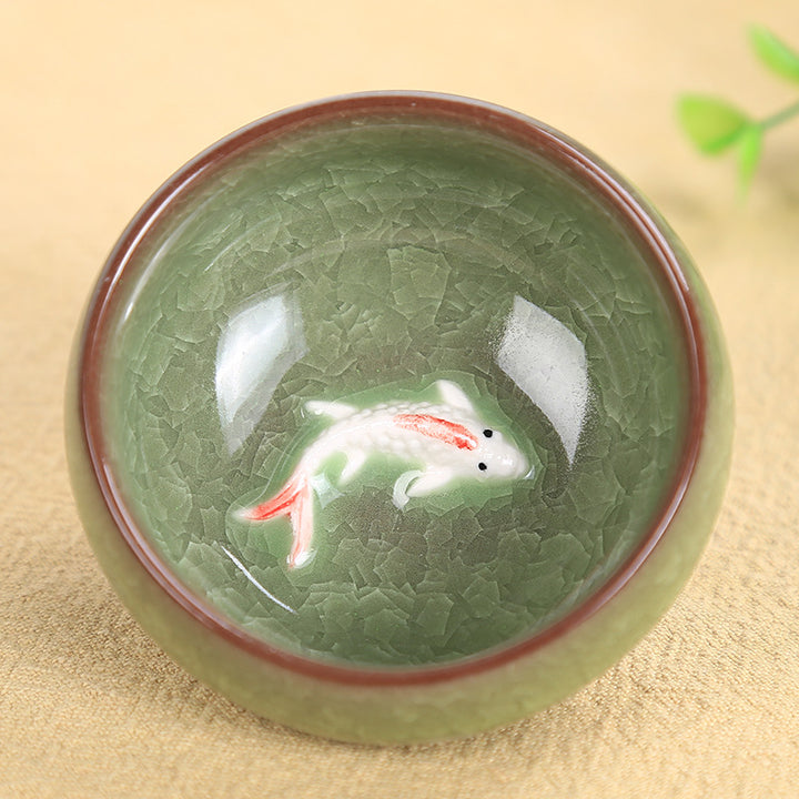 Buddha Stones Niedliche Koi-Fisch-Teetasse aus Keramik, Kung-Fu-Teetasse, Schüssel, 45 ml