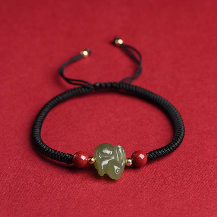 Jahr des Kaninchens Hetian Jade Bunny Cinnabar Beaded Abundance String Armband