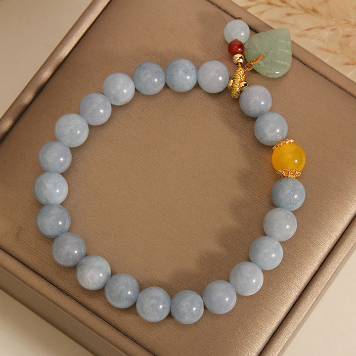 Buddha Stones Aquamarin-Jade-Blatt-Heilungs-Charm-Armband