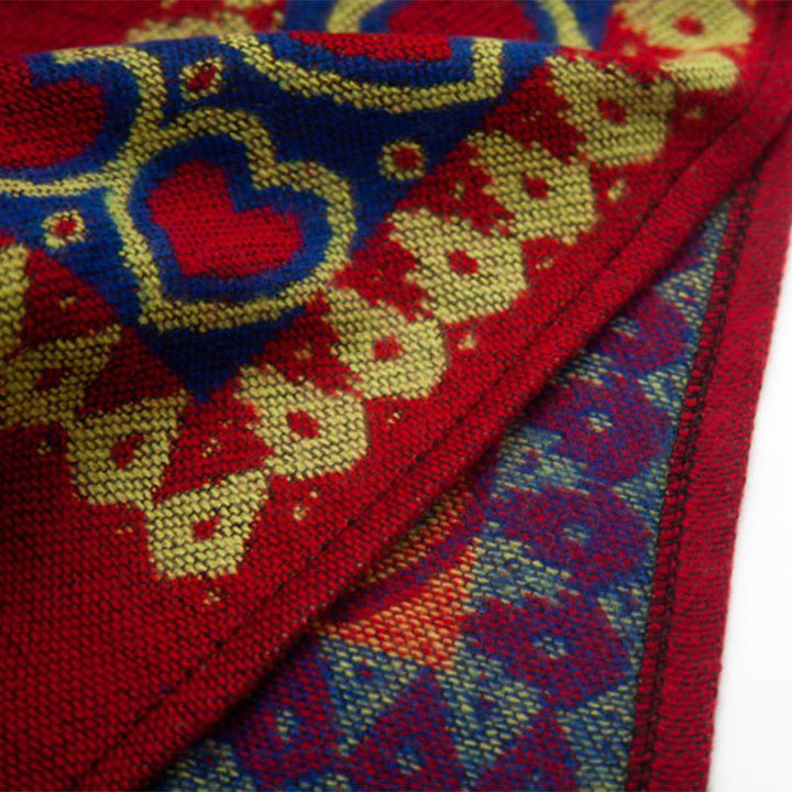 Tibetischer Schal mit Buddha Stonesn, rot, Liebesherz, Quaste, Kapuzenumhang, Winter, gemütlicher Reiseschal