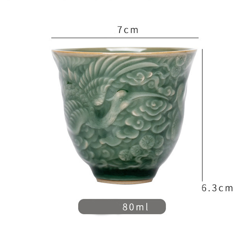 Buddha Stones Crane Pine Keramik Teetasse Kung Fu Teetasse 80 ml