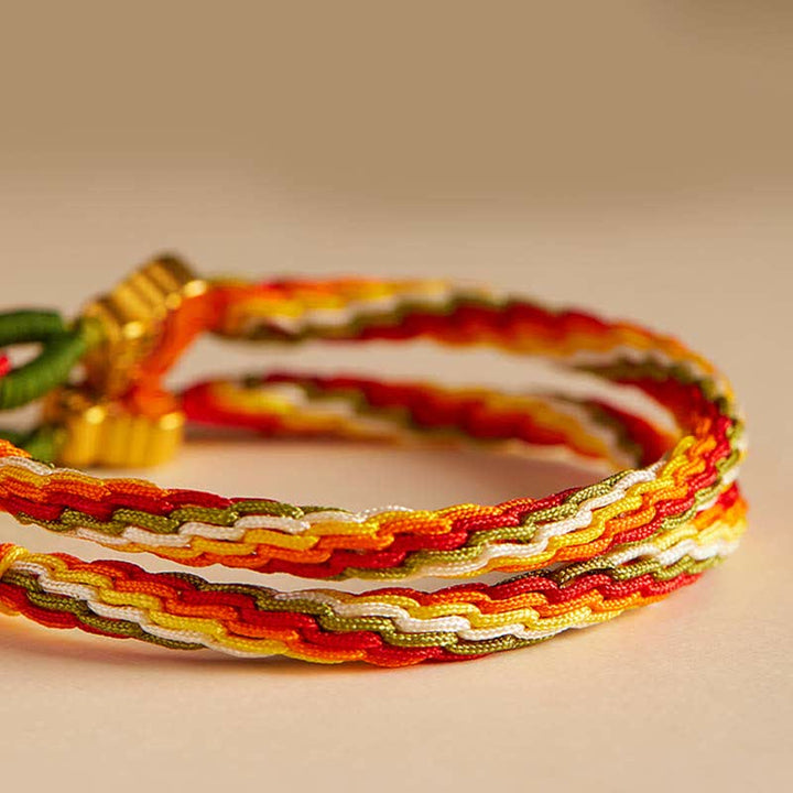 Buddha Stones Persimmon Red Achat Strength Reincarnation Knot Braid String Armband