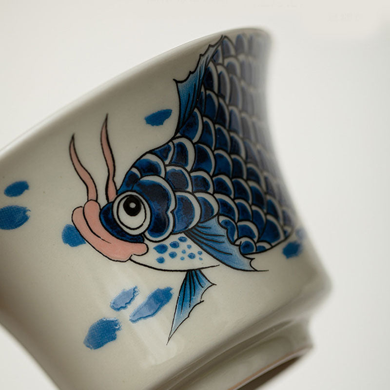 Buddha Stones Koi Fisch Arowana Keramik Gaiwan Sancai Teetasse Kung Fu Teetasse mit Deckel 130 ml