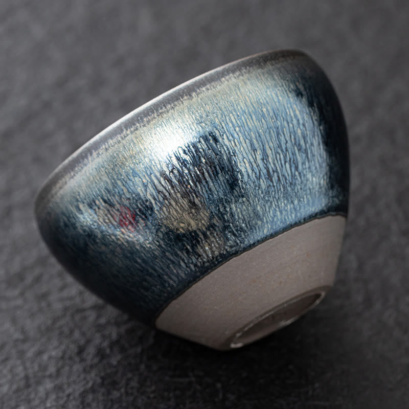 Buddha Stones Vintage Chinesische Silber Blau Jianzhan Ofenwechsel Porzellan Teetasse Kung Fu Teetasse