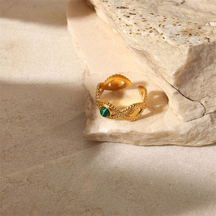 Buddha Stones 18K Gold Malachit Perlen Anti-Angst-Schutzring