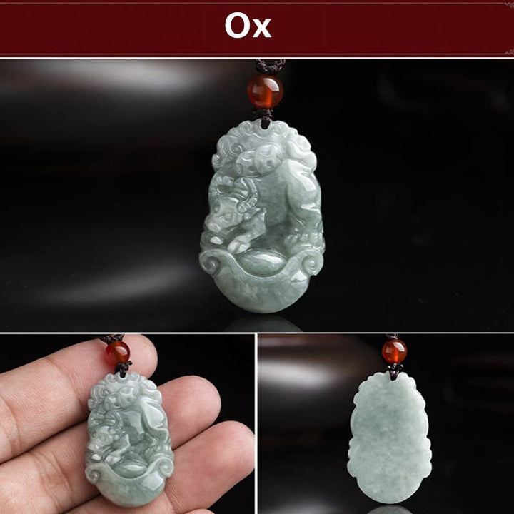 Buddha Stones, natürliche Jade, 12 chinesische Sternzeichen, Erfolgs-Anhänger-Halskette