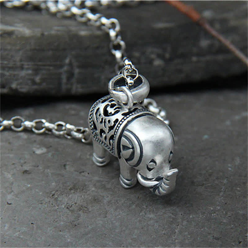 Buddha Stones 990 Sterling Silber Elefant Stärke Halskette Anhänger