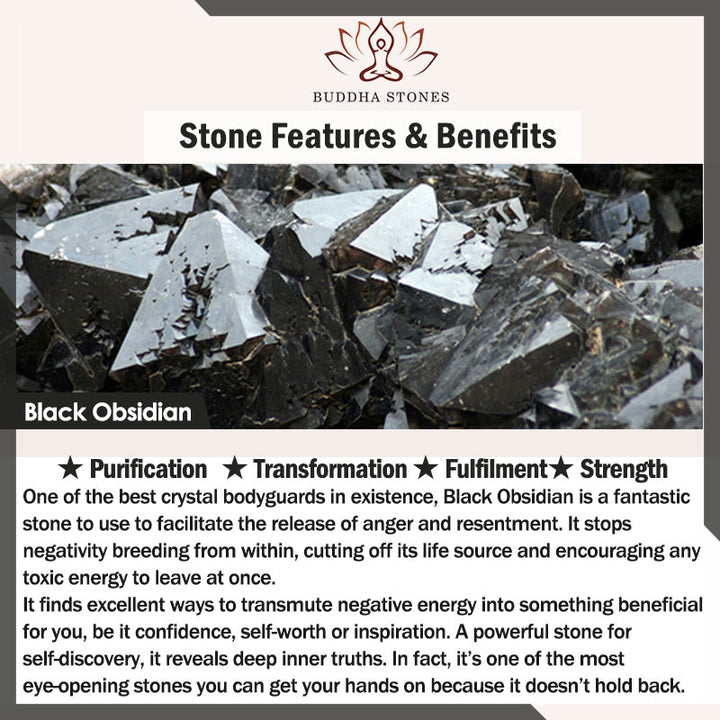 Buddha Stones Schwarzes Obsidian-Kristall-Kupfer-Stärke-Paar-Armband