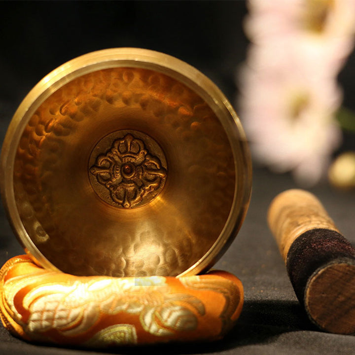 Tibetische Klangschale von Buddha Stones, handgefertigt, für Entspannung und Achtsamkeitsmeditation. Klangschalen-Set