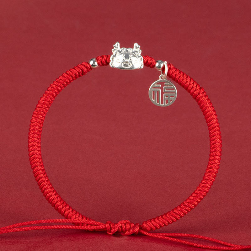Buddha Stones 999 Sterling Silber Jahr des Drachen Fu Charakter Knödel Glück handgemachtes King Kong Knoten Armband