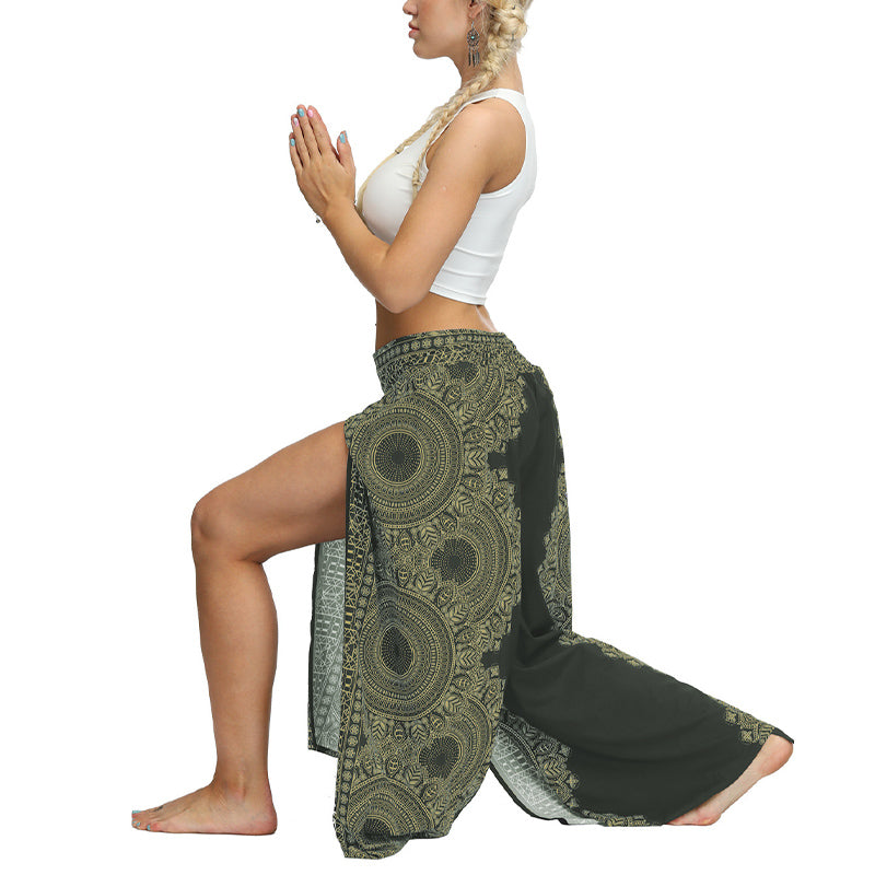 Buddha Stones Boho-Hose, weites Bein, Hose mit Schlitzen, Sport, Fitness, Tanz, Damen-Yogahose
