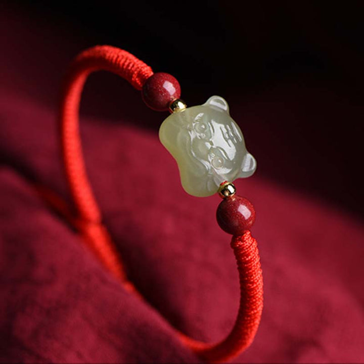 Buddha Stones Jade-Zinnober-Lucky-Tiger-Schnur-Armband