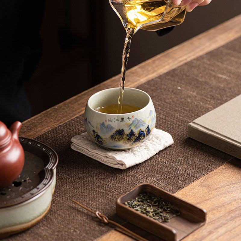 Buddha Stones, ein Panorama von Flüssen und Bergen, Keramik-Teetasse, Kung-Fu-Teetasse, 150 ml