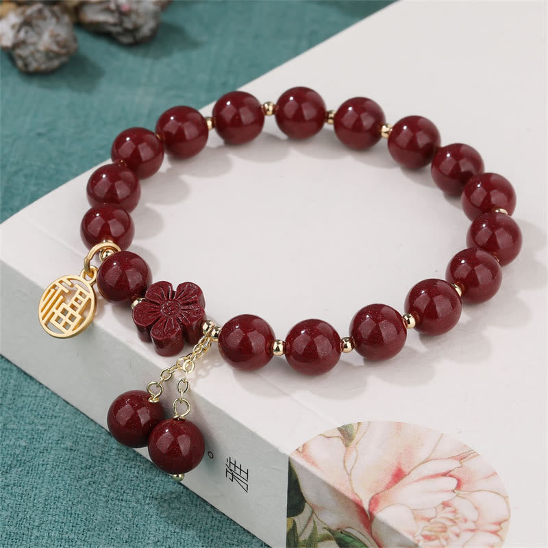 Buddha Stones Cinnabar Fu Charakter Kirschblüten-Segen-Armband