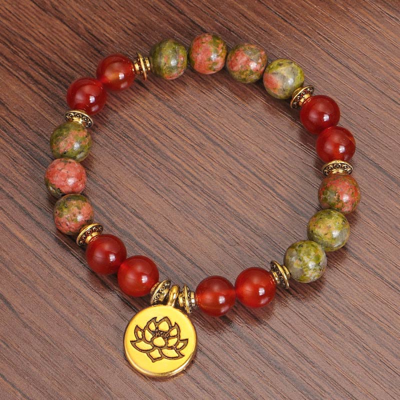 Buddha Stones, tibetisches Bild, Jaspis, positives Lotus-Armband-Set