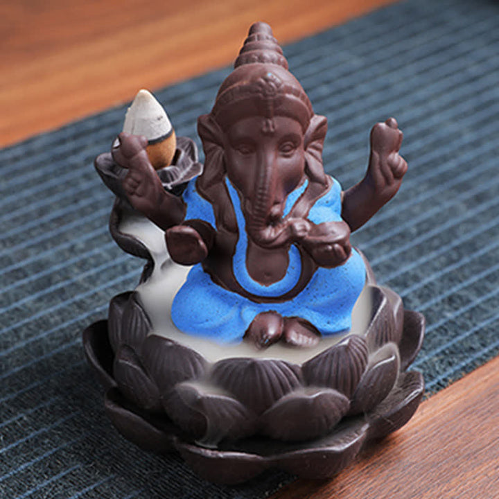 Ganesh Elephant Purple Clay Backflow Smoke Fountain Protection Weihrauchbrenner