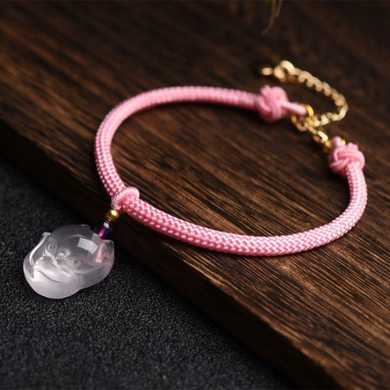 Lucky Pink Crystal Fox Love String-Armband