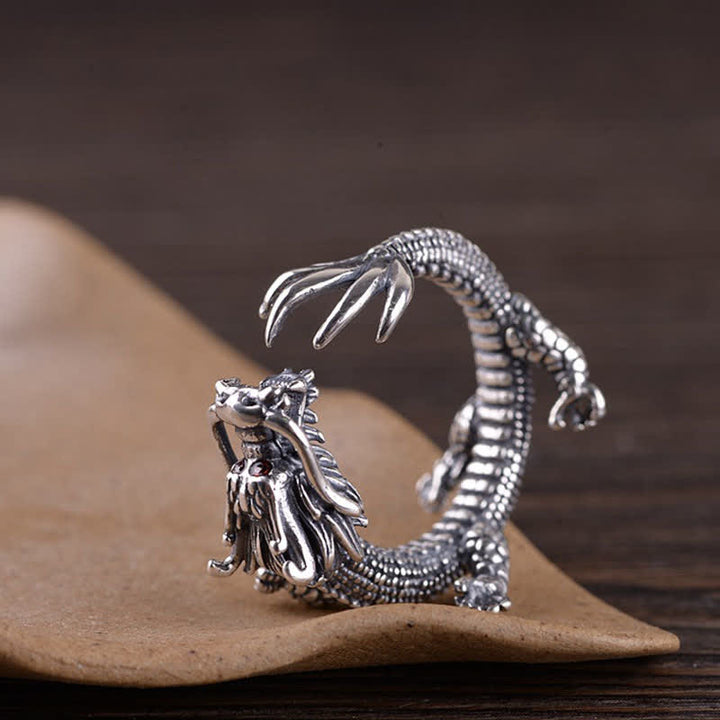 925 Sterling Silber Drachen-Glücksschutzring