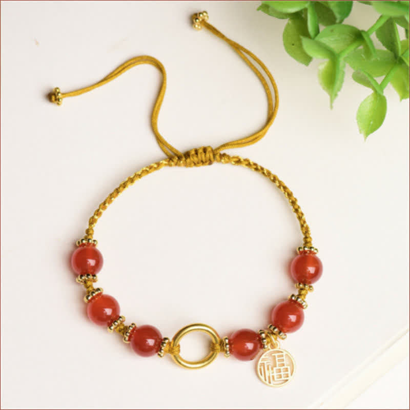 Rotes Achat-Happiness-Charm-Schnur-Armband