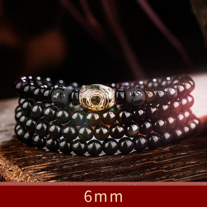 108 Perlen, schwarzer Obsidian, Dzi-Perle, Tigerauge-Achat, heilendes Mala-Armband