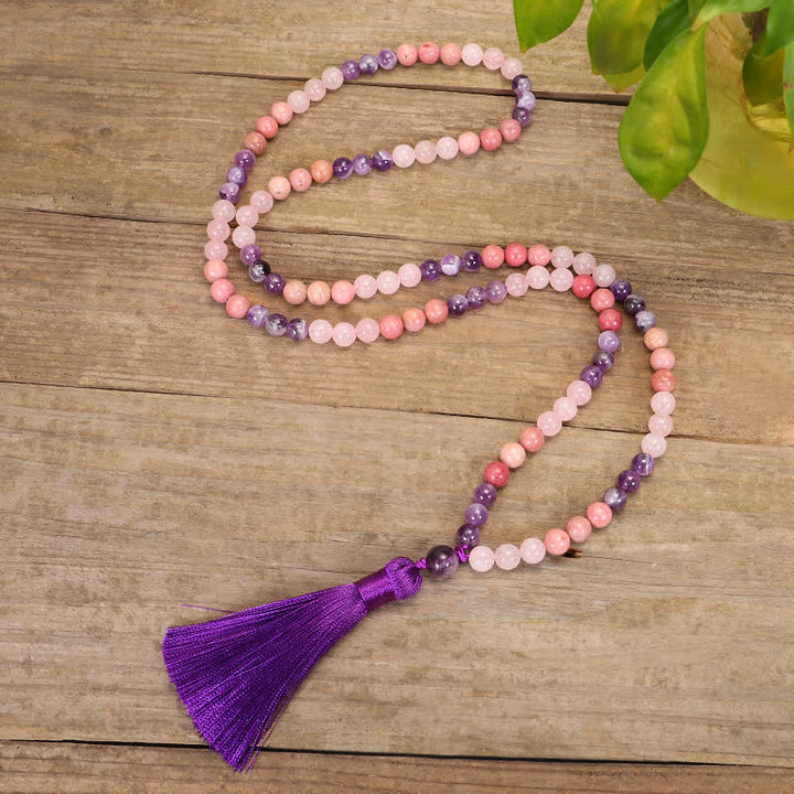 Buddha Stones 108 Mala Perlen Amethyst Rosenquarz Spirituelle Heilung Quastenarmband