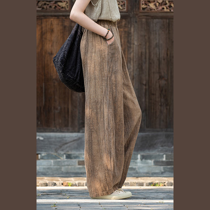 Buddha Stones Ramie Baumwolle Leinen Hose Tie-Dye Design Hose Lose Zen Yoga Damenhose mit Taschen