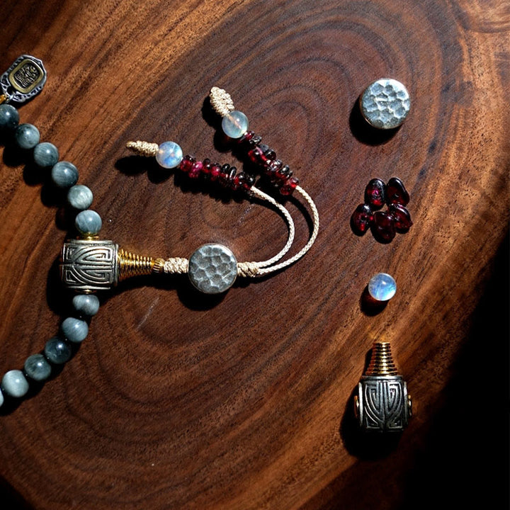 Buddha Stones 925 Sterling Silber 108 Mala Perlen Adlerauge Stein Mondstein Positives Armband