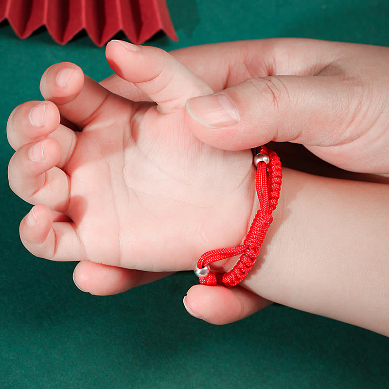 Buddha Stones 999 Sterling Silber Chinesisches Sternzeichen Rotes Seil Glück Handgefertigtes Kinderarmband