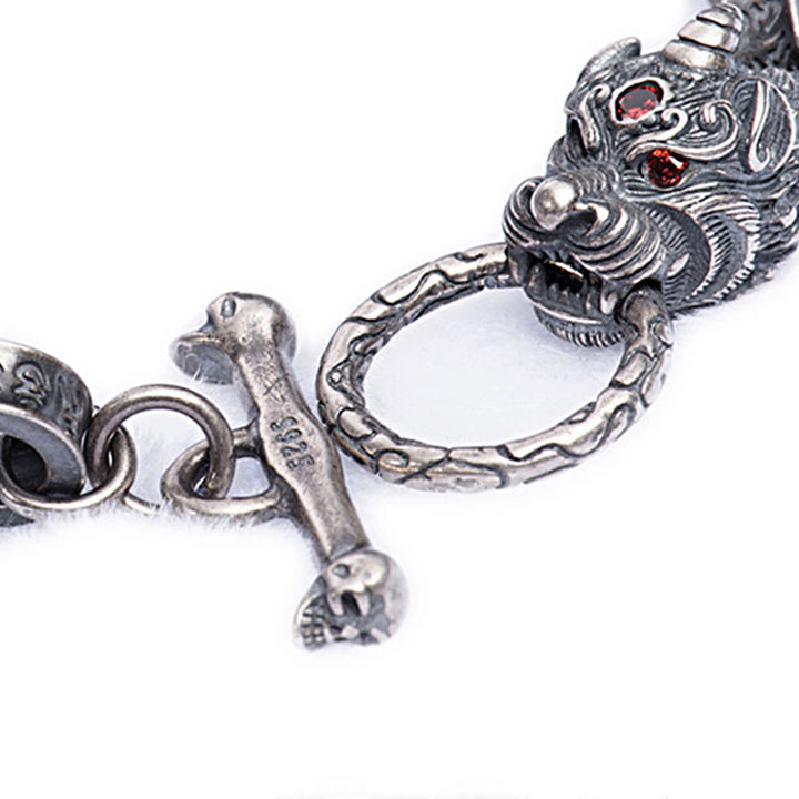 925 Sterling Silber Drache Kirin Om Mani Padme Hum Erfolg Stärke Armband Armreif