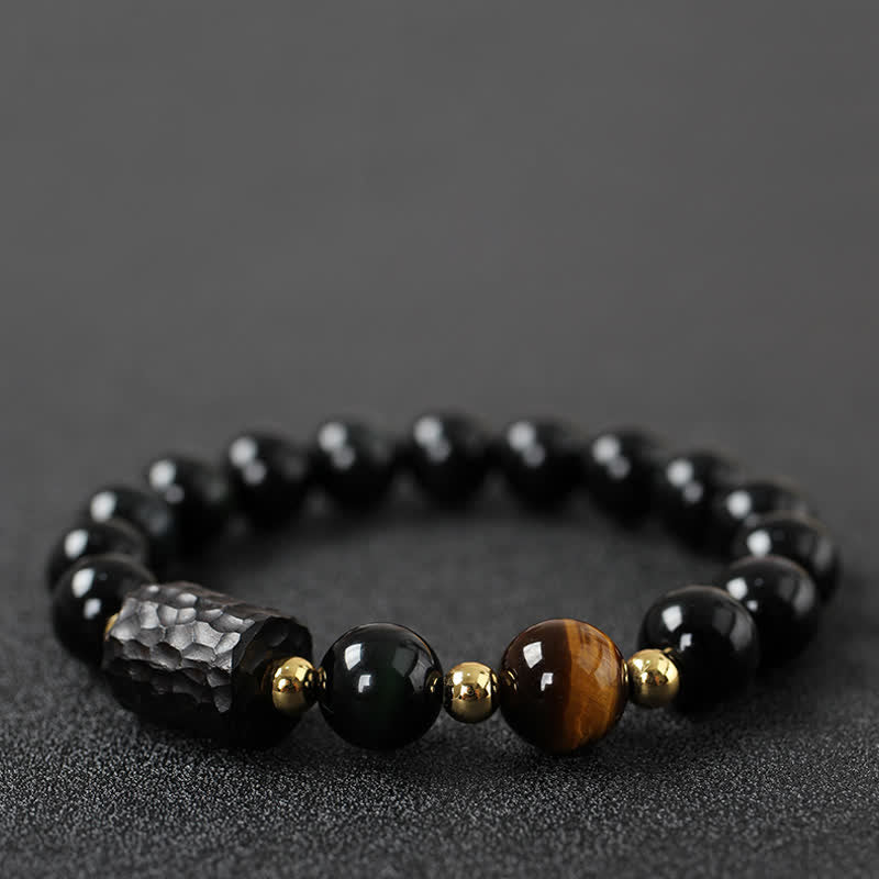 Schwarzes Obsidian-Ebenholz-Holz, rotes Tigerauge, Stärke-Paar-Armband