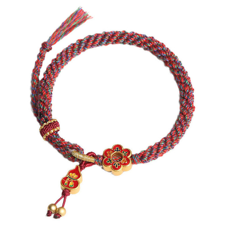 Buddha Stones Handgefertigtes buntes Kürbis-Blumenschutz-Armband mit geflochtener Schnur