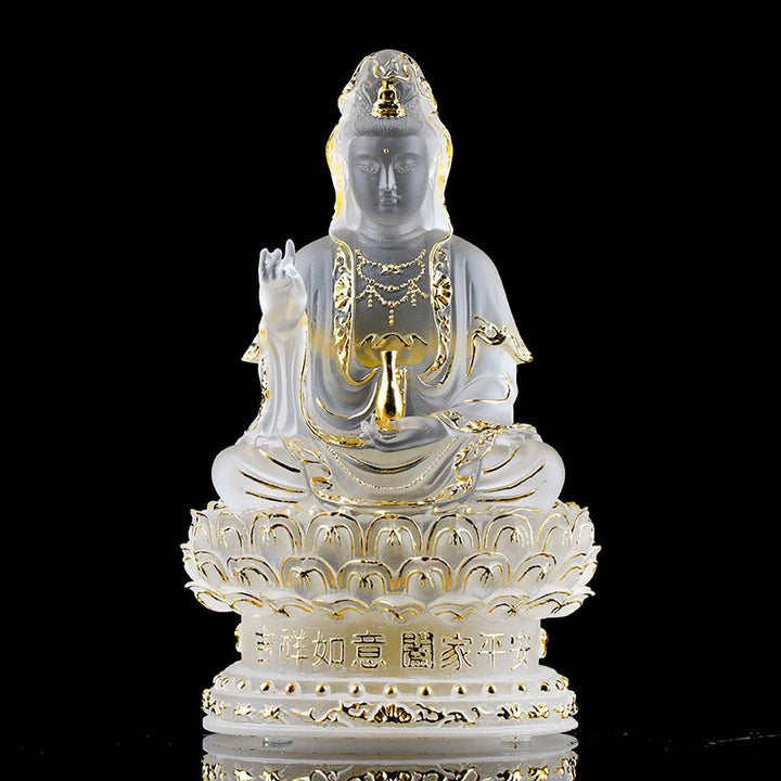 Buddha Stones, Kwan Yin, Avalokitesvara, handgefertigte Figur, Liuli-Kristallkunstwerk, Reichtumsstatue, Heimdekoration