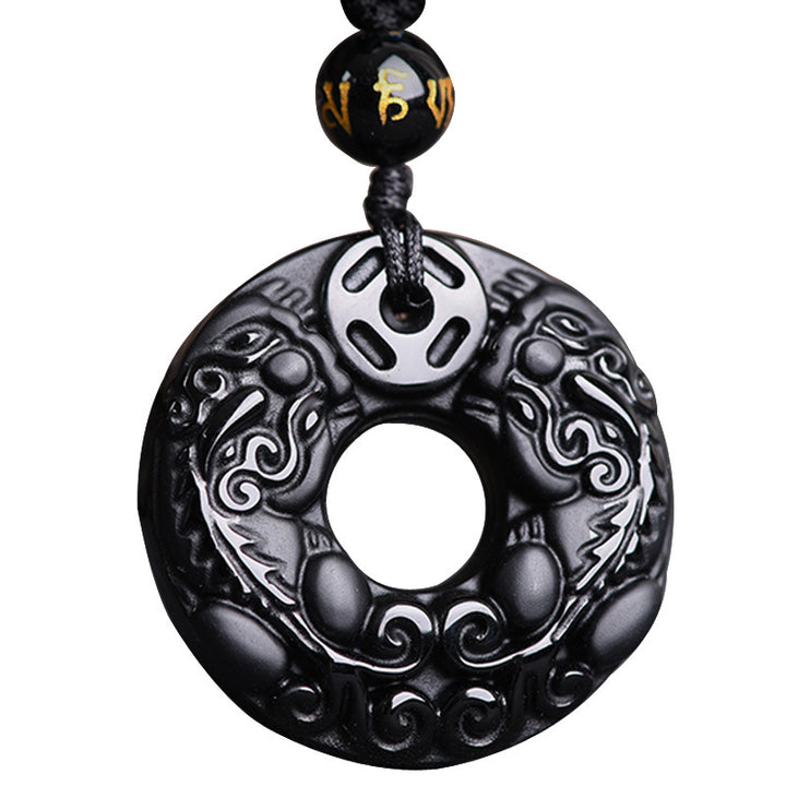 Buddha Stones Pixiu Obsidian Reichtum Anhänger Halskette