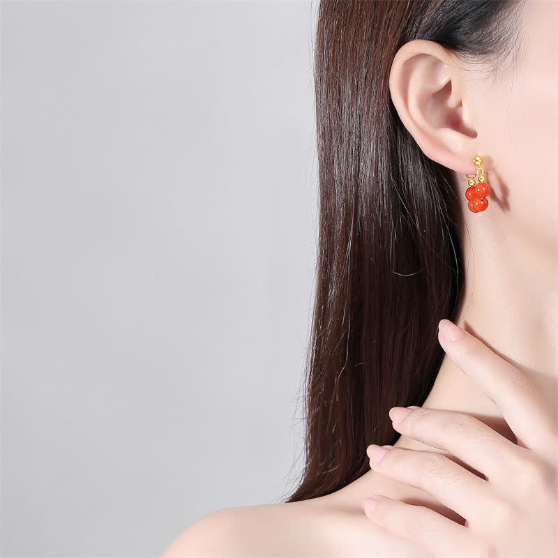 Ohrringe aus 925er-Sterlingsilber mit Hetian-Jade, rotem Achat und Perlen