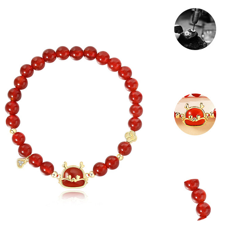 Buddha Stones Jahr des Drachen 925 Sterling Silber roter Achat Liebe Herz Glück Armband Halskette Anhänger