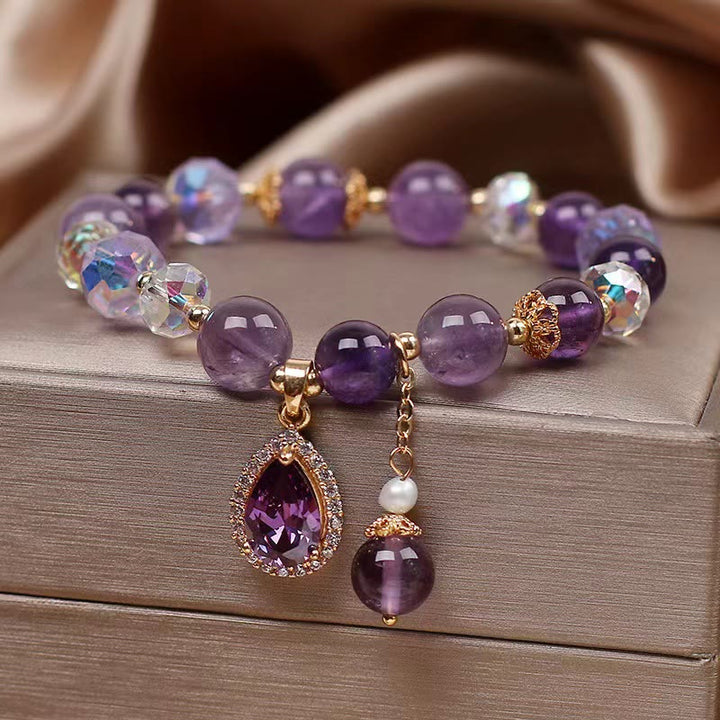 Natürliches Amethyst-Zirkon-Liebesherz-Heilungsseelen-Charm-Armband