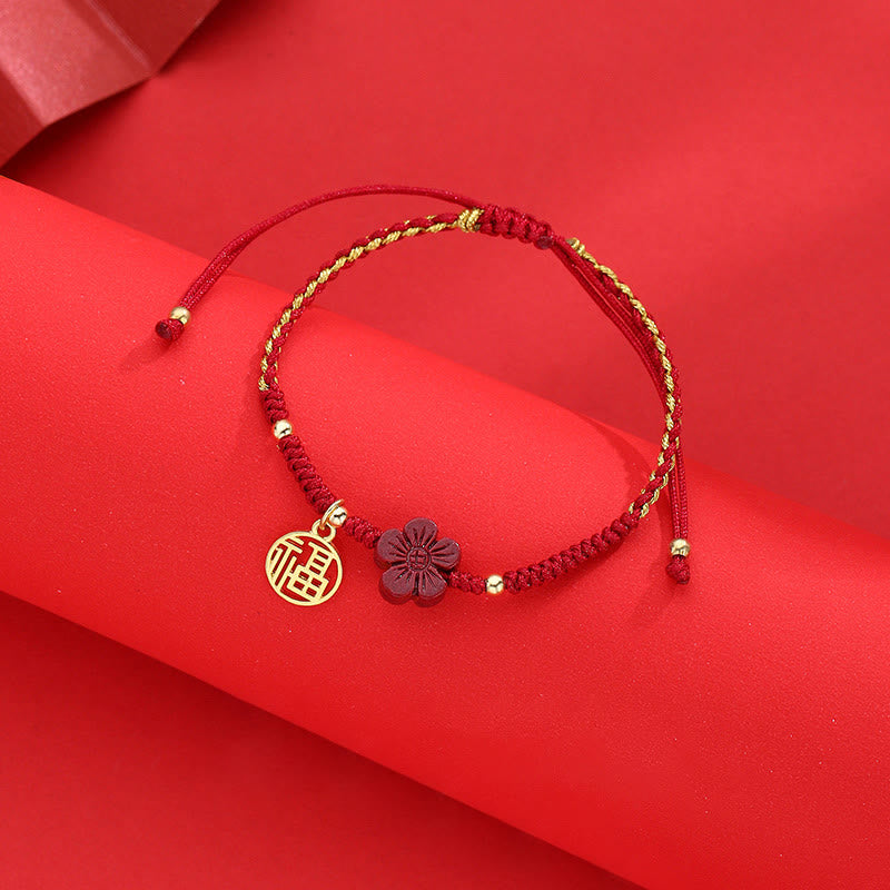 Buddha Stones Cinnabar Flower Fu Charakter Segen geflochtenes Schnurarmband