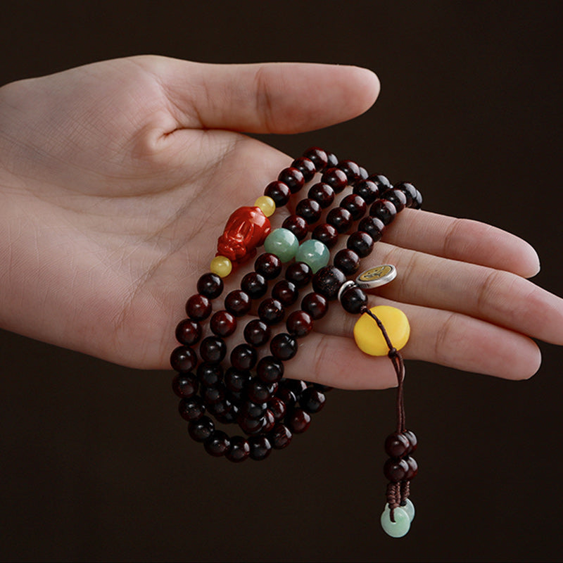 Buddha Stones, chinesisches Sternzeichen, Natal-Buddha, 108 Mala-Perlen, kleines Blatt, rotes Sandelholz, roter Achat, PiXiu-Schutzarmband