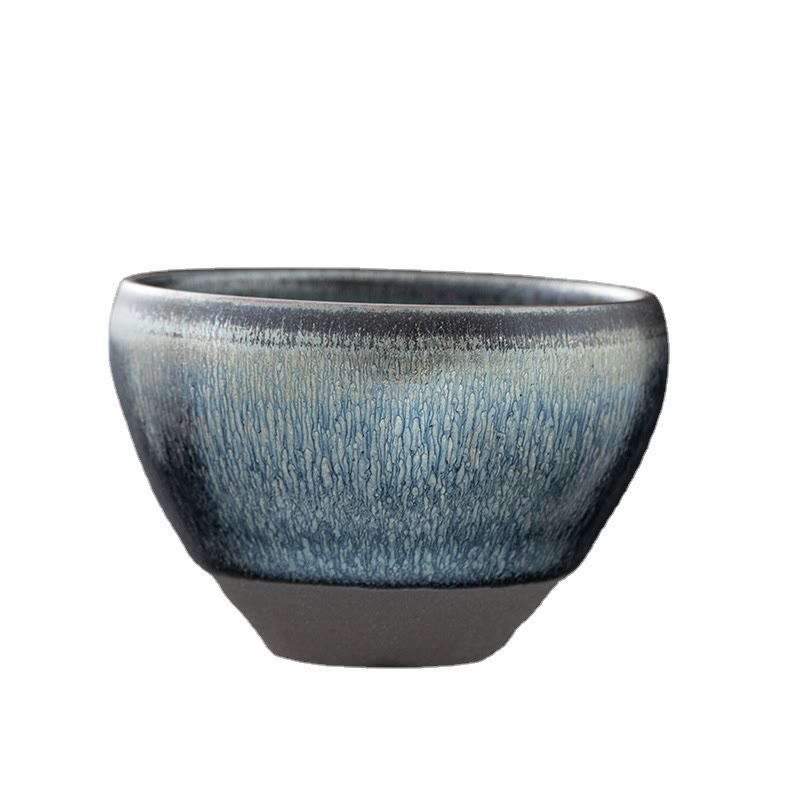 Buddha Stones Vintage Chinesische Silber Blau Jianzhan Ofenwechsel Porzellan Teetasse Kung Fu Teetasse
