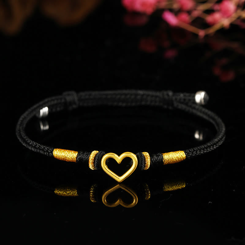 Buddha Stones 999 Gold Liebe Herz Schutz handgemachte Kind Erwachsene Paar Armband