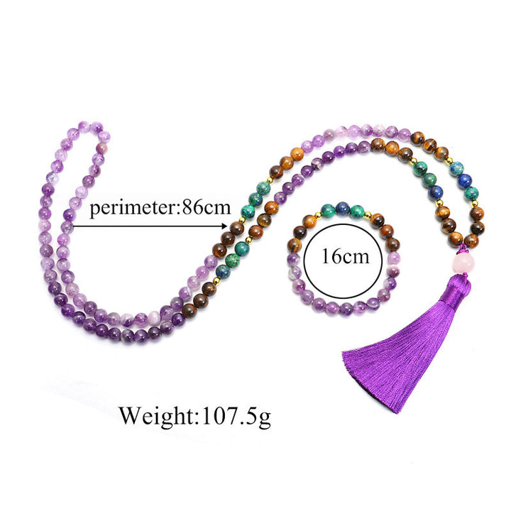 Buddha Stones Tibetischer Amethyst Purify Armband Mala Set