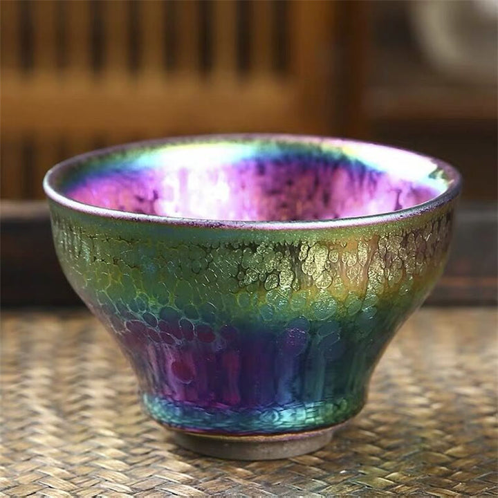 Buddha Stones, handgefertigt, Feen-Regenbogen, chinesische Jianzhan-Keramik-Teetasse, Tenmoku-Kung-Fu-Teetasse