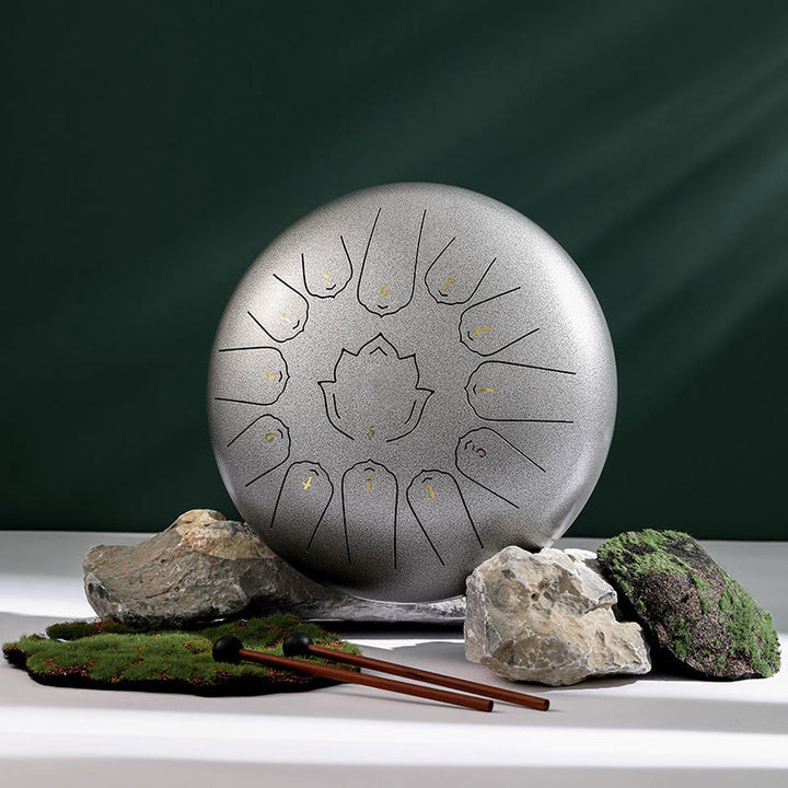 Buddha Stones Steel Tongue Drum Sound Heilung Achtsamkeit Lotus Muster Yoga Drum Kit 13 Note 12 Zoll Percussion Instrument