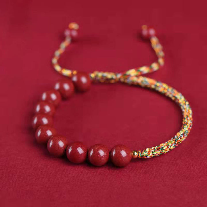 Buddha Stones Natural Cinnabar King Kong Knot Blessing String Armband