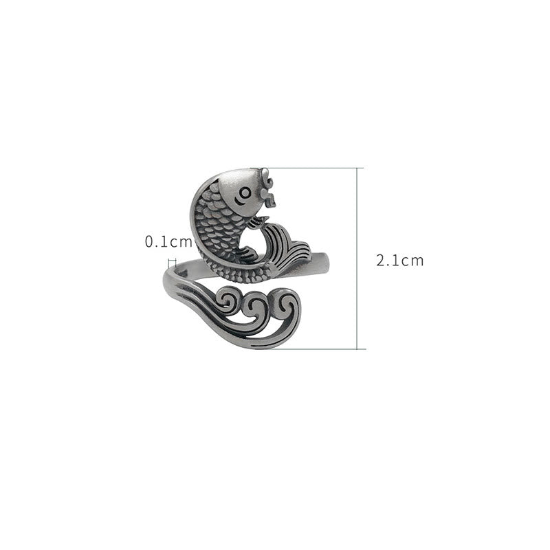 Buddha Stones 925 Sterling Silber Koi Fisch Wasser Welligkeit Glück Reichtum Ring