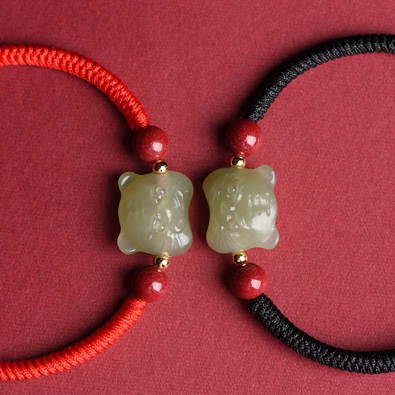 Buddha Stones Jade-Zinnober-Lucky-Tiger-Schnur-Armband