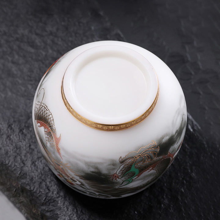 Buddha Stones, Drache, vergoldeter Kürbis, Keramik, Weiß Porzellan, Teetasse, Kung-Fu-Teetasse, 160 ml